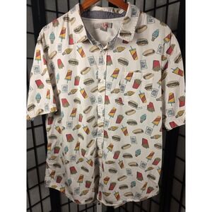 Silver Lake Mens XXL Junk Food Print Button Down Shirt Cotton Short Sleeve Cream